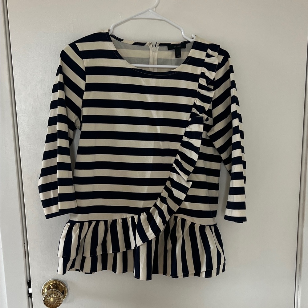 J. Crew Navy and Cream Striped Peplum Blouse